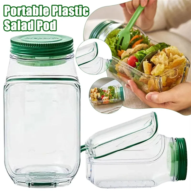 Portable Plastic Salad Pod All-In-One Container With Leak Proof Oats Container Reusable Keep It Good Salad Bowl Meal Prep Kitchen Gadgets