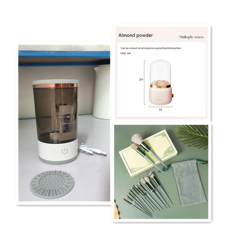 أداة تنظيف فرش ظلال العيون النسائية، جهاز تنظيف فرش المكياج الكهربائي المحمول مع شحن USB، فرشاة تجميل أوتوماتيكية