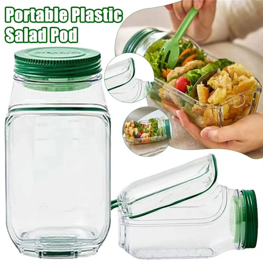 Portable Plastic Salad Pod All-In-One Container With Leak Proof Oats Container Reusable Keep It Good Salad Bowl Meal Prep Kitchen Gadgets