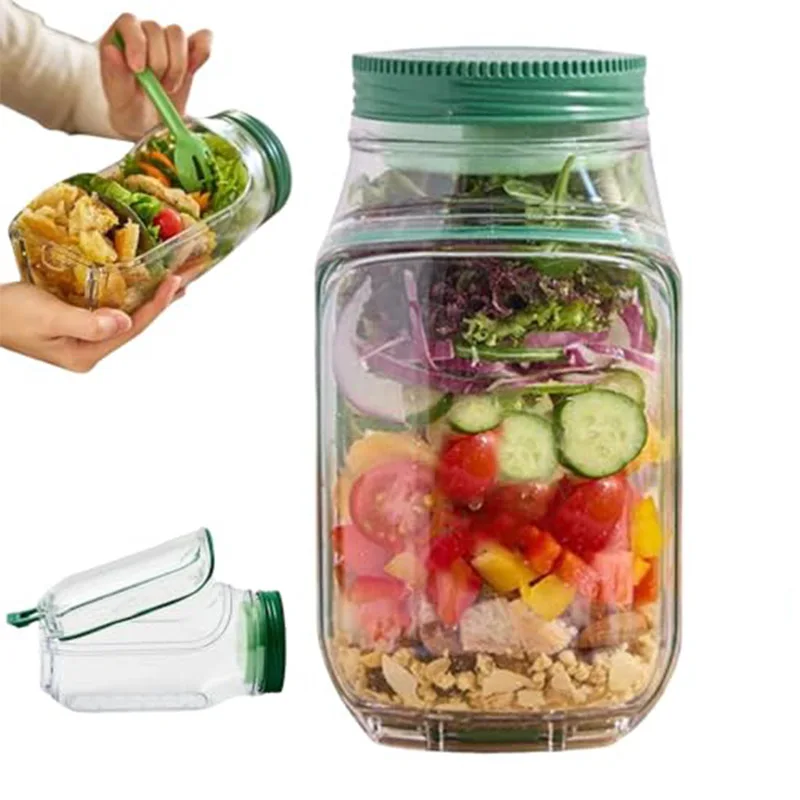 Portable Plastic Salad Pod All-In-One Container With Leak Proof Oats Container Reusable Keep It Good Salad Bowl Meal Prep Kitchen Gadgets